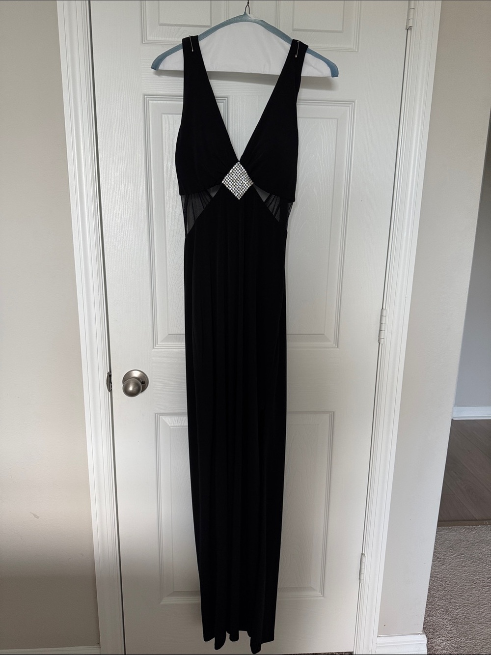 Cache Black Maxi Dress with Rhinestone Waist Accent